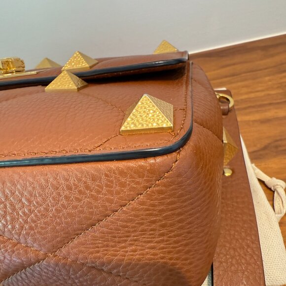 Valentino Rockstud Shoulder Bag in Cognac Brown with Gold Rockstuds - Picture 7 of 12